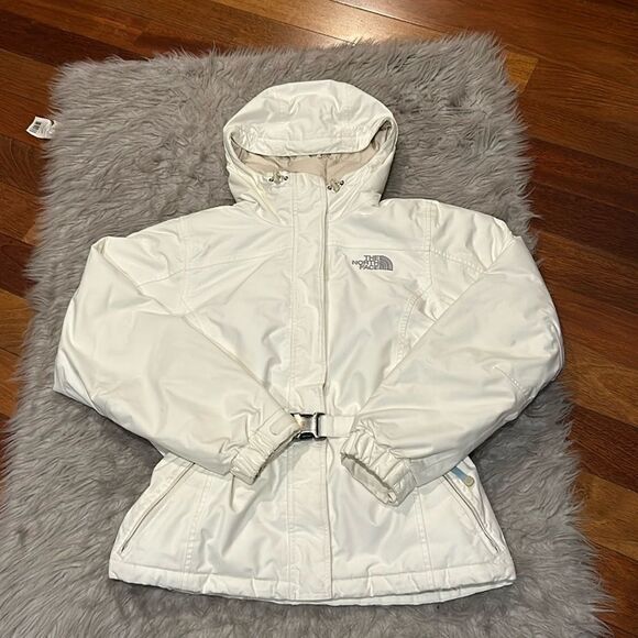 The north face white and gray belted logo nylon Insulated winter jacket - Picture 1 of 11